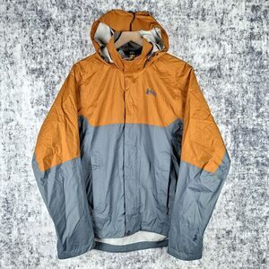 REI Jacket Mens S Small Orange Gray Rainier Peak 2.5L Hooded Colorblock Hiking